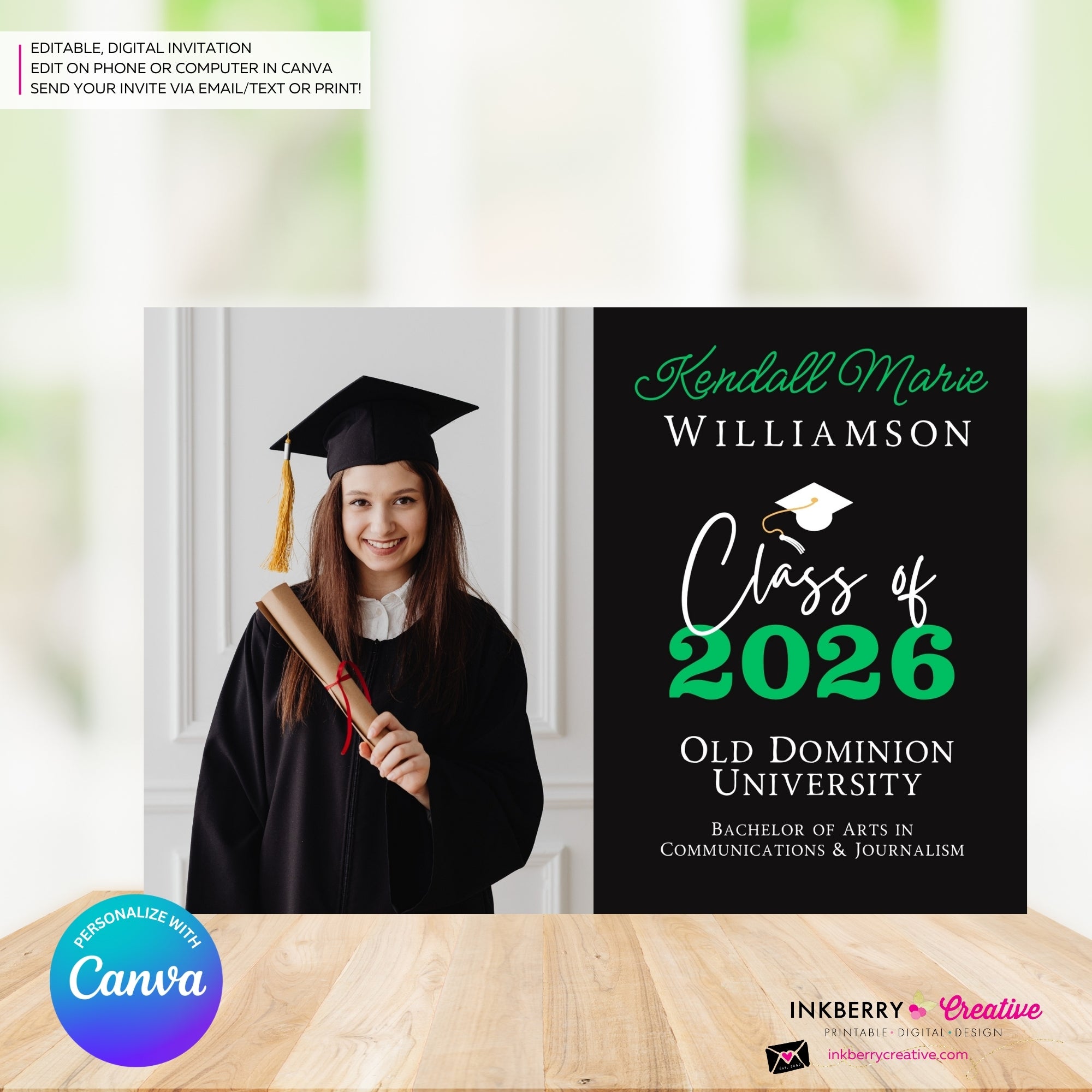 Big Year Elegant Script - Graduation Invitation or Announcement - Editable in Canva