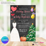 Holiday Theme Bridal Shower Invitation, Digital Printable File, Personalize and Edit in Canva