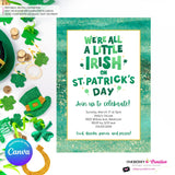 We're all a Little Irish St Patricks Day Party Invitation, St Paddy's Day Invite, Green Glitter - Printable, Instant Download, Edit in Canva