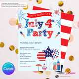 4th of July Patterns Party Invitation, July 4th Cookout Patriotic, Red White Blue Party Invite - Printable, Instant Download, Edit in Canva