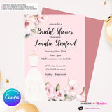 Pink Rose Wedding Dress Bridal Shower Invitation - Digital, Printable, Edit in Canva