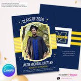 Collegiate Star - Custom Color Graduation Invitation or Announcement - Editable in Canva