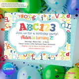 Alphabet Birthday Party Invitation - Printable, Instant Download, Editable, PDF