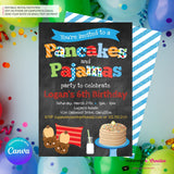 Pancakes and Pajamas Party Invitation - Boys - (Chalkboard Style) - Boys Pancakes Pajama Birthday Party Invite - Printable, Instant Download, Edit in Canva