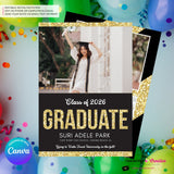 Gold Glitter Grad - 3 Photo Graduation Invitation or Announcement, Edit in Canva