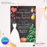 Holiday Theme Bridal Shower Invitation, Digital Printable File, Personalize and Edit in Canva