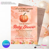Sweet Little Pumpkin Watercolor Baby Shower Invitation - Printable, Digital File, Edit in Canva