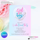 Pink Blue Confetti Balloon Gender Reveal Party Invitation, Printable, Digital, Instant Download, Edit in Canva