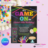 Game On - Arcade Games, Laser Tag, Pizza, Bowling Birthday Party Invitation, Girls Arcade Party, Printable, Instant Download, Edit in Canva