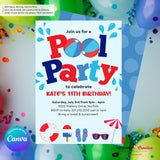 Patriotic Pool Party Invitation - Summer, Patriotic, 4th of July, Memorial Day, Pool Party - Printable, Instant Download, Edit in Canva