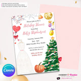 Holiday Theme Bridal Shower Invitation, Digital Printable File, Edit in Canva