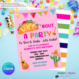 Taco Bout a Party Invitation (PINK) Mexican Fiesta, Canva Template (Digital Printable File)