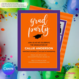 Grad Party Color Block Script - Orange Purple - Custom Color Graduation Invitation or Announcement - Editable in Canva