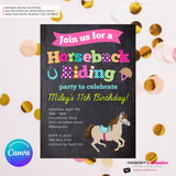 Horseback Riding Birthday Invitation - Chalkboard – Printable, Instant Download, Digital File, Edit in Canva