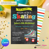 Editable Roller Skating Birthday Party Invitation - Boys Roller Skate Party Invite, Chalkboard, Roller Skating Rink Invite, Edit in Canva