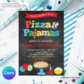 Pizza and Pajamas Party Invitation (Boys) - Chalkboard Style, Kids Pizza Pajama Birthday Party Invite - Edit in Canva