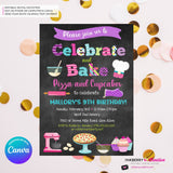 Celebrate and Bake - Pizza and Cupcakes (Chalkboard Style) Printable, Edit in Canva