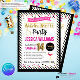 Bachelorette Party Invitation Pink, Black, Gold Confetti - Digital Printable File, Personalize and Edit in Canva