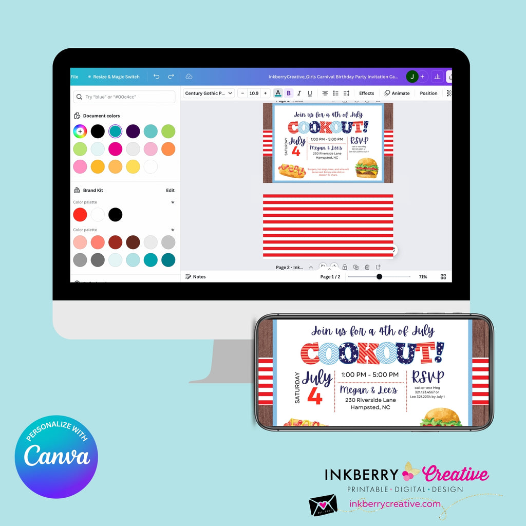 4th of July Backyard Cookout BBQ - 4th of July, Patriotic, Red White and Blue, Patriotic Party - Edit in Canva