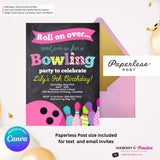 Girls Bowling Birthday Party Invitation - Printable, Instant Download, Editable in Canva