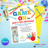 Game On - Arcade Games, Pizza Birthday Party Invitation - Boys Arcade Game Pizza Party - Printable, Digital File, Edit in Canva