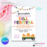 Fall Festival Pumpkin Wagon Invitation - Printable, Digital File, Edit in Canva