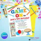 Game On - Arcade Games, Pizza Birthday Party Invitation - Boys Arcade Game Pizza Party - Printable, Instant Download, Edit in Canva