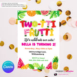 Two-tti Frutti 2nd Birthday Party Invitation - Digital, Printable Invitation - Edit in Canva