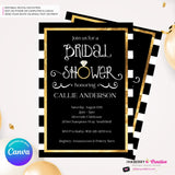 Black White and Gold Ring Bridal Shower Invitation- Digital, Printable File, Personalize and Edit in Canva