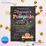 Colorful Pumpkin Party Hayride Wagon - Chalkboard - Printable, Digital File, Edit in Canva