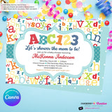 Alphabet Baby Shower Invitation, Alphabet Baby Shower Invite, ABC Baby Shower, ABC123, Printable, Digital, Instant Download, Edit in Canva