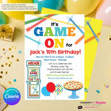 Game On - Arcade Games, Pizza Birthday Party Invitation - Boys Arcade Game Pizza Party - Printable, Instant Download, Edit in Canva