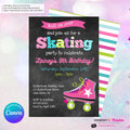 Editable Roller Skating Birthday Party Invitation - Girls Roller Skate Party Invite, Chalkboard, Roller Skating Rink Invite, Edit in Canva