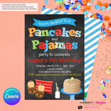 Pancakes and Pajamas Party Invitation - Boys - (Chalkboard Style) - Boys Pancakes Pajama Birthday Party Invite - Printable, Instant Download, Edit in Canva