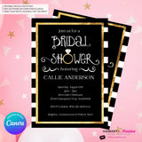 Black White and Gold Ring Bridal Shower Invitation- Digital, Printable File, Personalize and Edit in Canva