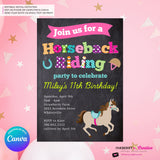 Horseback Riding Birthday Invitation - Chalkboard – Printable, Instant Download, Digital File, Edit in Canva