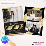 Gold Glitter Grad - 3 Photo Graduation Invitation or Announcement, Edit in Canva