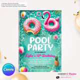 Flamingo Float Pool Party Invitation - Summer Pool Party - Printable, Instant Download, Editable in Canva