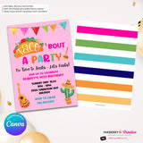 Taco Bout a Party Invitation (PINK) Mexican Fiesta, Canva Template (Digital Printable File)