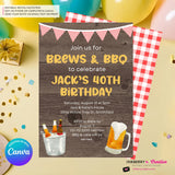 Brews & BBQ Backyard Cookout, Barbecue Theme Birthday Party or Shower Invitation - Personalize and Edit in Canva