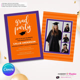Grad Party Color Block Script - Orange Purple - Custom Color Graduation Invitation or Announcement - Editable in Canva