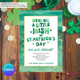 We're all a Little Irish St Patricks Day Party Invitation, St Paddy's Day Invite, Green Glitter - Printable, Instant Download, Edit in Canva