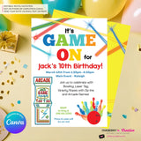 Game On - Arcade Games, Pizza Birthday Party Invitation - Boys Arcade Game Pizza Party - Printable, Digital File, Edit in Canva