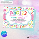 Alphabet Birthday Party Invitation Girls - Alphabet Theme Party Invite - Girl ABC Birthday Party - Personalize and Edit in Canva
