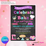 Celebrate and Bake - Pizza and Cupcakes (Chalkboard Style) Printable, Edit in Canva