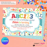 Alphabet Birthday Party Invitation - Printable, Instant Download, Editable, PDF