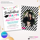 Colorful Graduation Garland Party Invitation - Photo Back - Editable in Canva