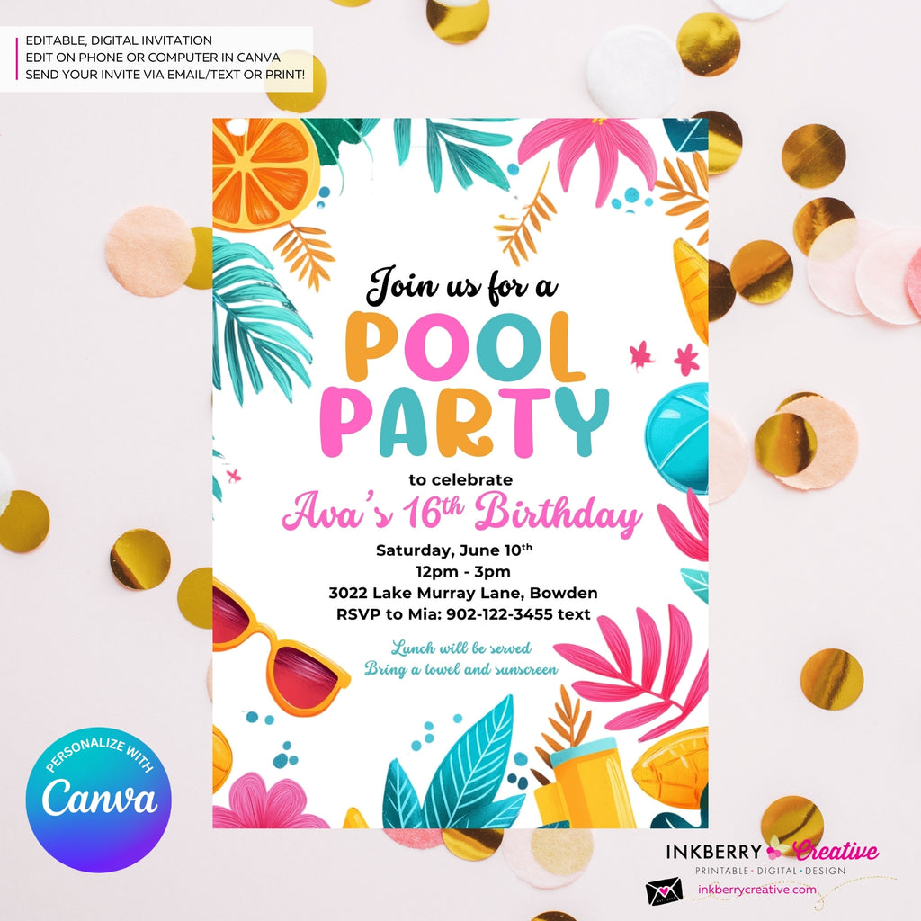 Citrus Summer Pool Party Invitation - Summer Pool Party - Personalize and Edit in Canva