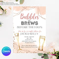 Bubbles and Brews Rose Gold Bridal Shower, Couples Shower Invitation, Digital Printable File, Personalize and Edit in Canva