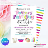 Pottery Painting Party Invitation (White) - Kids Art / Pottery Painting Birthday Party Invite - Edit in Canva